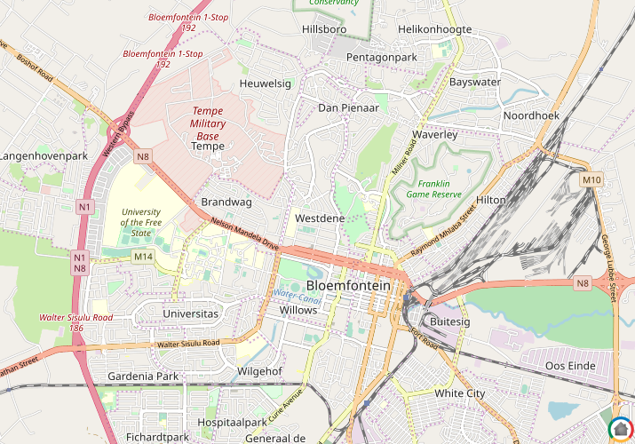 Map location of Westdene (Bloemfontein)